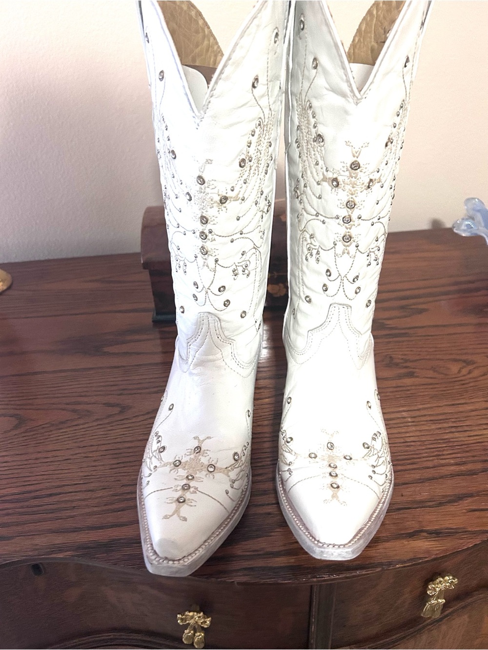White Embellished Cowboy Boots